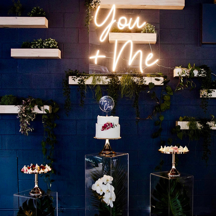 You & Me wedding neon sign in warm white 